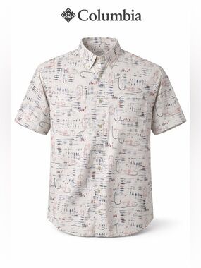 Columbia Fishing Print Button Up Shirt Men’s XL Outdoor Casual Short Sleeve